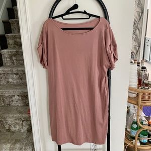 Casual T-Shirt Light Blush Pink Mini Dress with Pockets